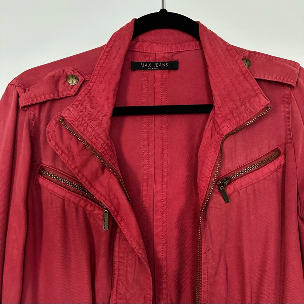 Rustic Red Utility Jacket With Zipper Details - image 2